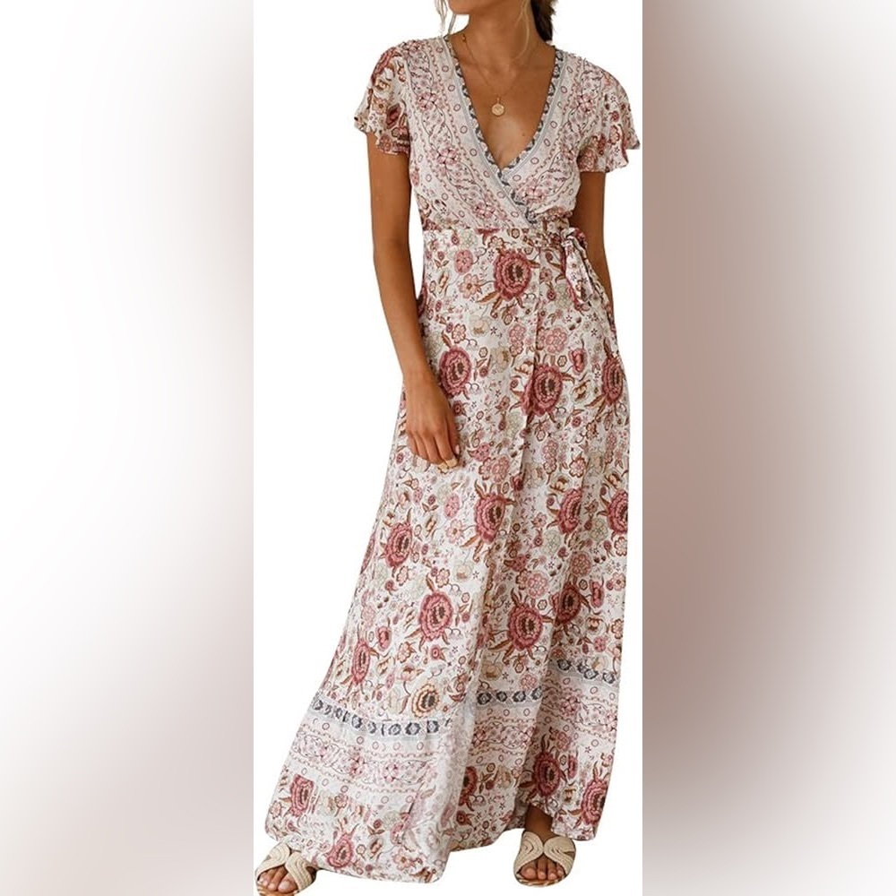 PrettyGarden  FLORAL BOHEMIAN WRAP MAXI 
DRESS SIZE S